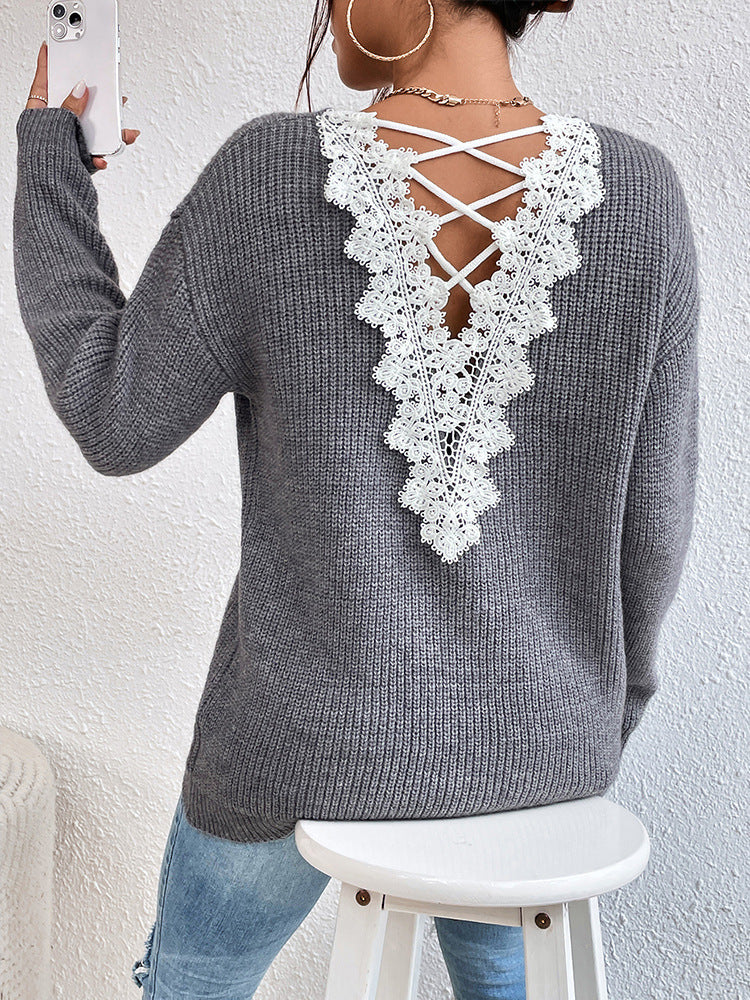 V-neck Sweater Ladies Winter Backless Streetwear Bandage Cashmere Sweater Women High Quality Fashion Clothes