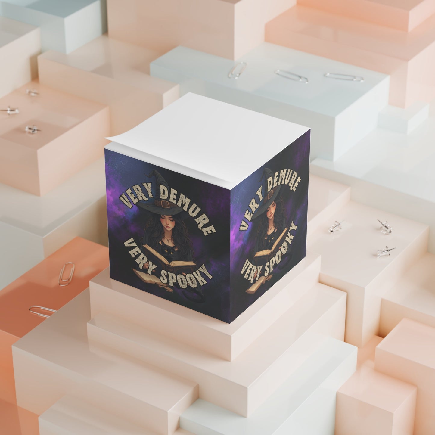 Spooky Witch Cat Lady Note Cube