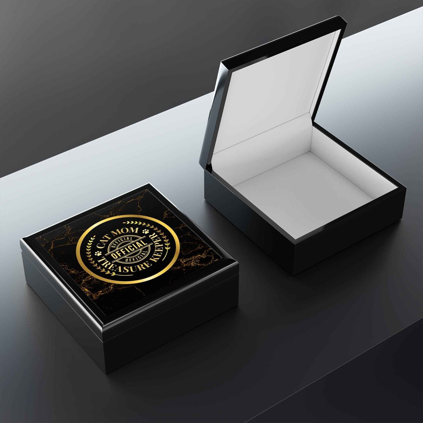 Elegant Cat Mom Keepsake Box with Glossy Black Finish