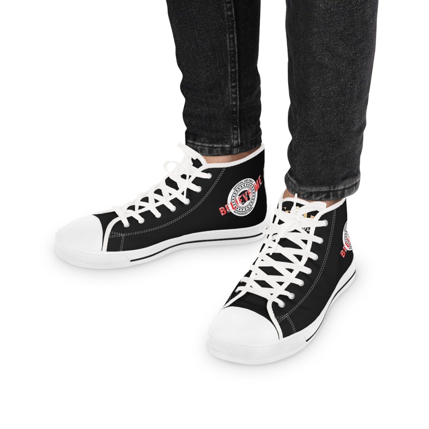Believe Me Men’s High-Top Sneakers – Political Parody Statement Shoes