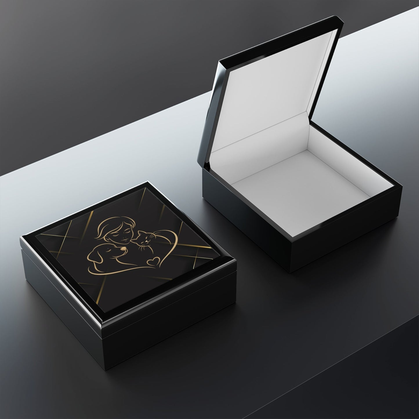 Pet Love Jewelry Box – Person, Dog & Cat Valentine Design