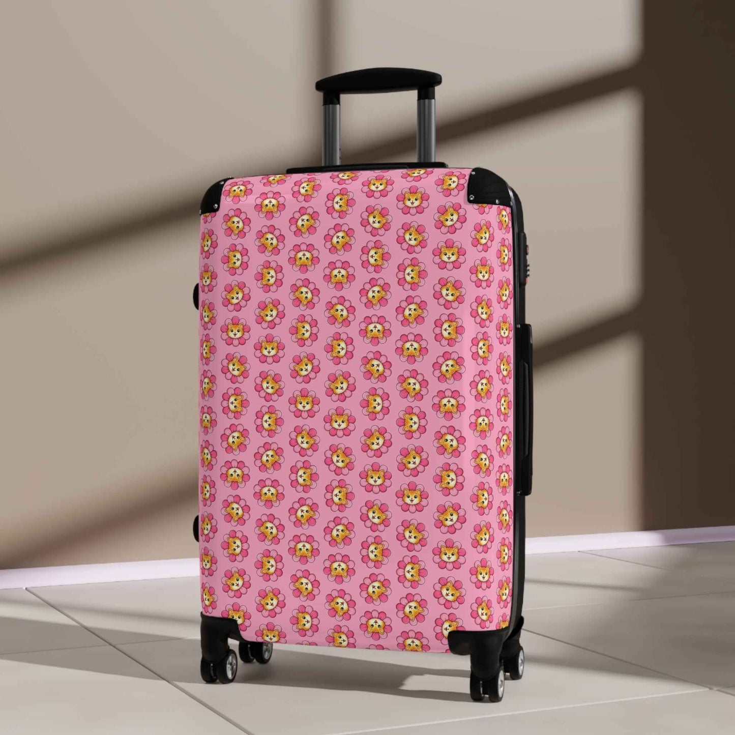 Pink Cat Flower Suitcase | Cute Chaos Travel Luggage