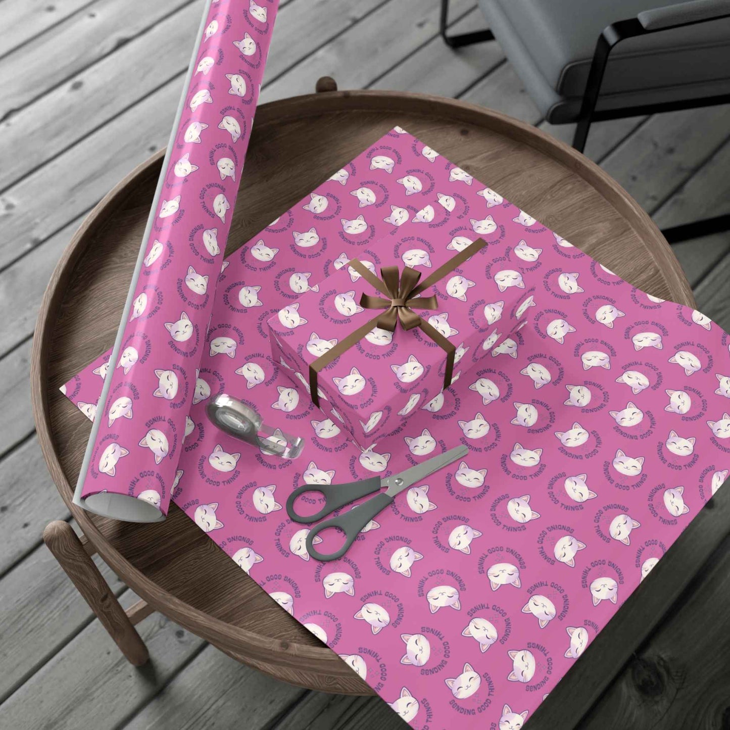 Sending Good Things Cat Gift Wrap – Pink All-Occasion Wrapping Paper