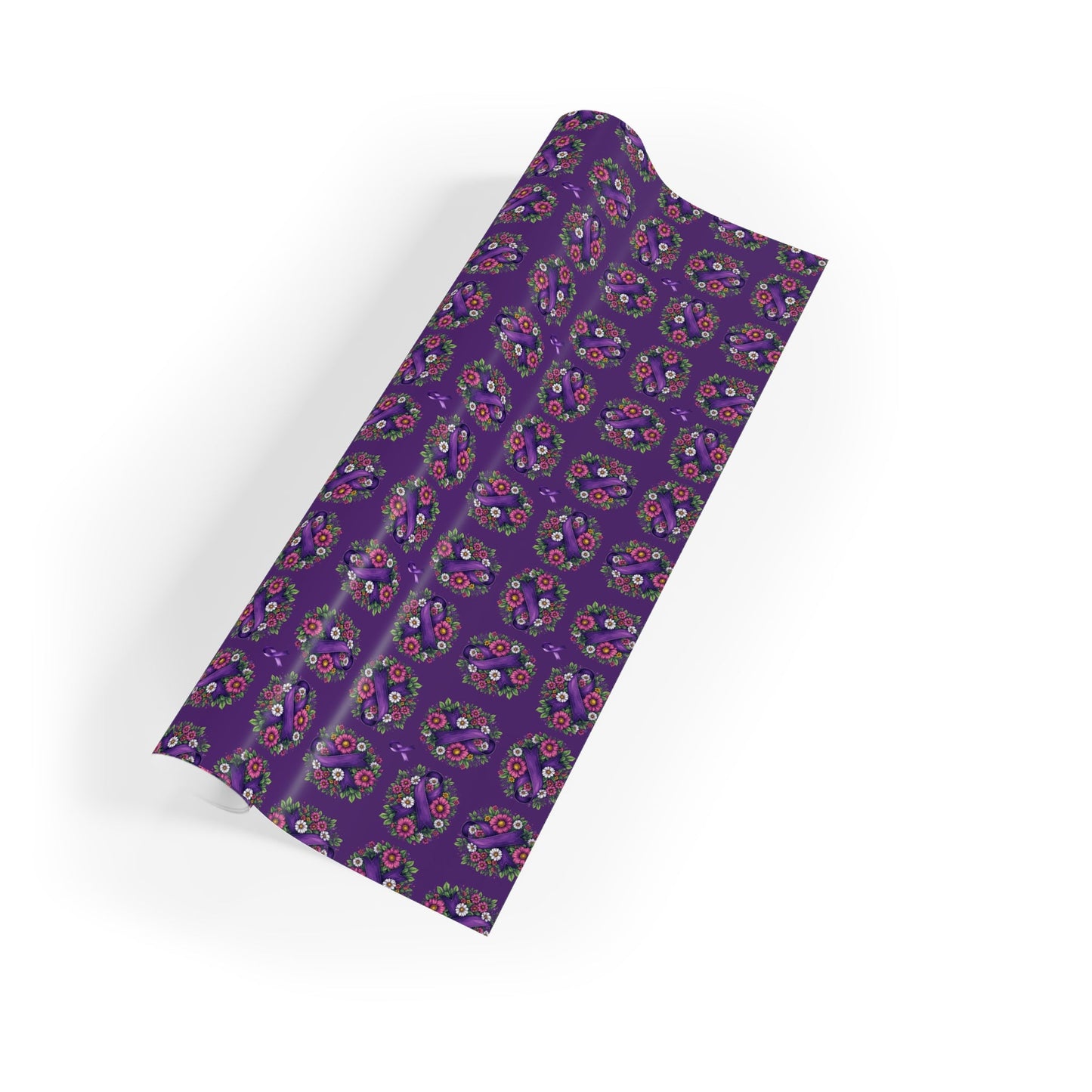 Purple Ribbon & Flowers Gift Wrap Paper Roll for Epilepsy Awareness