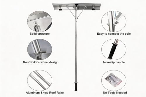 Roof Rakes for Snow with Wheels,Roof Rake Aluminum with Adjustable Telescoping Pole & Anti-Slip Grip Used for Clearing Snow on The Roof of Houses and Fallen Leaves in The Courtyard.