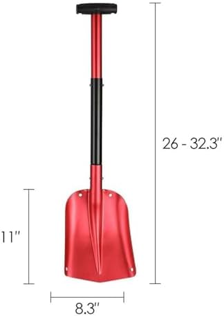 Matte Red Aluminum 3-Piece Collapsible Snow Shovel Lightweight Portable Emergency Shovel for Car Camping