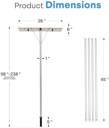 4.8 - 20FT Roof Snow Rake for Snow Leaves Removal, Telescopic Roof Snow Removal Tool Adjustable Snow Rake for House Roof, Aluminum Snow Shovel with Wheels, 5-Section Tubes