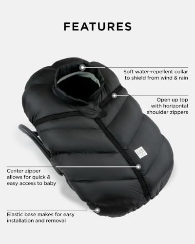 7AM Enfant Car Seat Covers - Cocoon Baby Cover for Boys & Girls, Rain & Snow Repellent, Breathable Windproof, Center Zipper, Universal Fit for Infant Car Seat (0-12M) (Black)