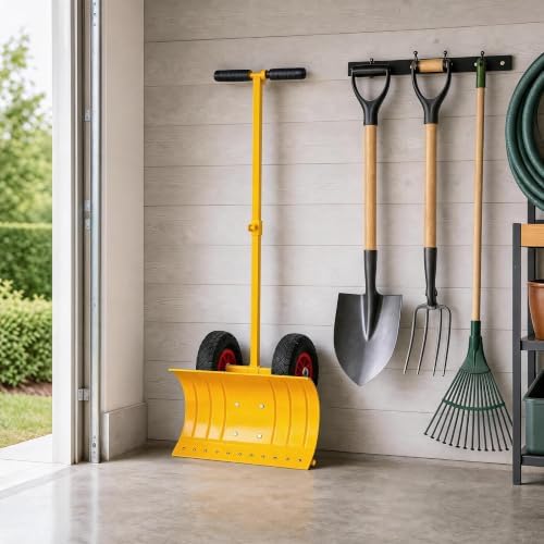Garvee 29" W Adjustable Handle Wheeled Shovel for Driveway, Single Rod