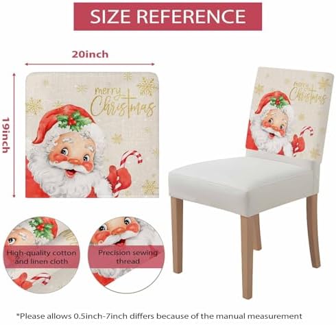 Merry Christmas Chair Back Covers Set of 6 Santa Claus Xmas Gold Snowflake Linen Texture Washable Removable Chair Cover Slipcover Protector for Dining Room Hotel Party Holiday Decor