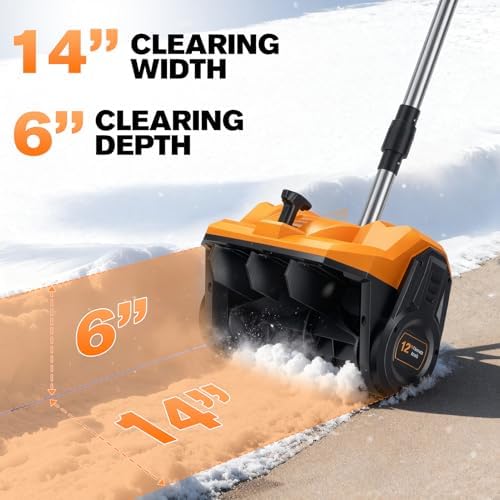 20V Brushless Cordless Snow Shovel 12-Inch, 2*4Ah Battery Powered Snow Blower 20FT Throw 6" Cleaning Depth, Electric Snow Removal Machine with Adjustable Directional Plate 90ยฐ&Handle for Patio