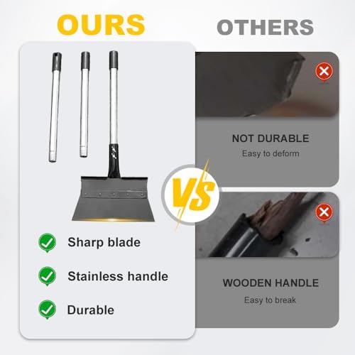 2 Pack Ice Scraper Heavy Duty, 2026 New Snow Shovel, Ice Chopper for Driveway, 52 inch Flat Shovel with Adjustable Handle, Floor Scraper for Snow Ice, Weed Removal, Garden, Car Camping (2)