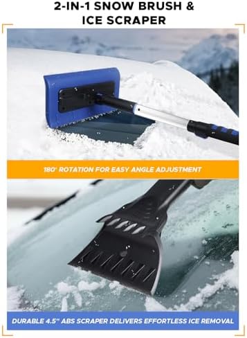 EcoNour 62" Extendable Snow Broom with Ice Scraper | Dual-Function Head