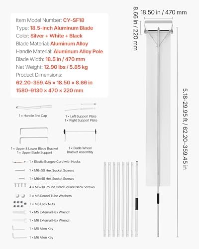 VEVOR Snow Roof Rake, 5.2-30 ft Adjustable Reach, 18.5'' Aluminum Blade, Roof Rakes for Snow Scraper with Wheels & Slide, Roof Snow Removal Tool for House Rooftop Leaves Debris Clearing