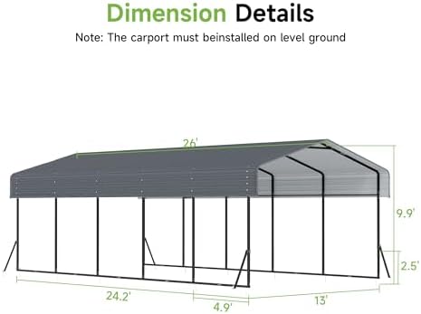 Real Relax 13x26 FT Heavy Duty Metal Carport, Gray