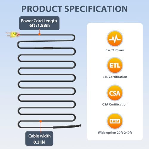 HEATIT HIRD 200 feet 5 Watts Per Foot Roof & Gutter Snow De-Icing Cable & Downspout Hanger