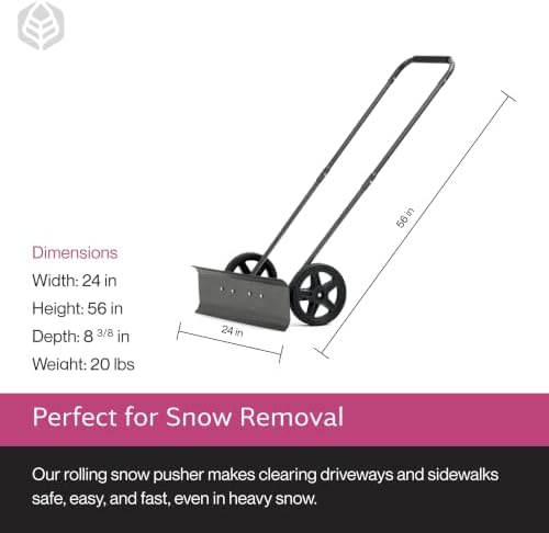 Yard Butler Snowplow Rolling Push Shovel, No-Bend, IRSPP-24