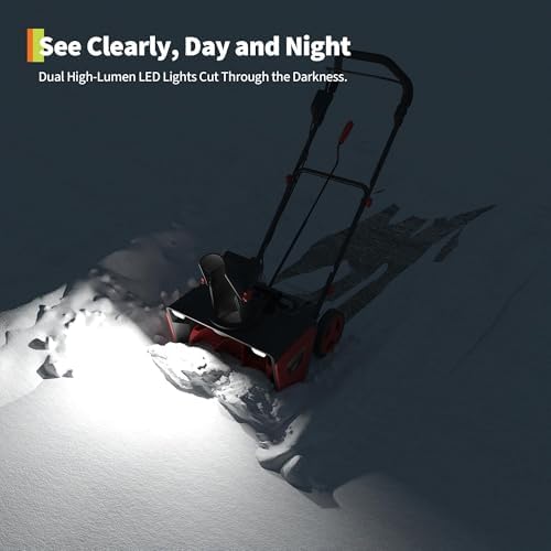 Cordless Snow Blower, Electric Self-Propelled Battery Snow Blower with 2X 20v Battery, Clears 20" Wide, 12" Deep Snow, 180° Rotating Chute, LED Lights for Winter Storm for Sidewalk and Driveways, Red