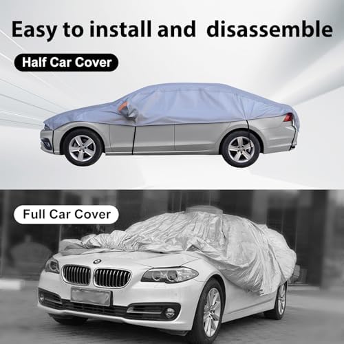 Half Car Cover Sedan, Top Cover for Windshield & Sunroof Protection with Cotton Liner, Hail Protector Car Cover Waterproof All Weather for Snow, Sun,Rain,Dust