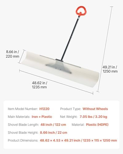 VEVOR Snow Pusher, 48 inch Wide Push Snow Shovel Plow for Driveway, Sidewalks and Doorways with Segmented Handle, Ergonomic Grip and HDPE Plastic Blade