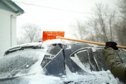 Snow Rake 18" Commercial Duty Snow Broom with 48" Wooden Finished Handle - Pack of 1