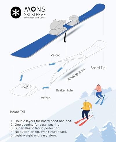 MONS Snow Skis Protection Fabric Soft Sleeve Cover Wide Open Easy Pack