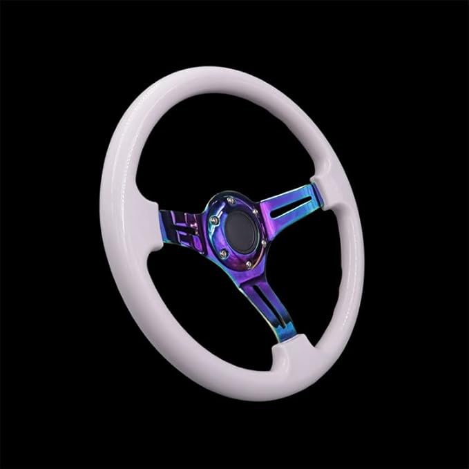 Car Sports Steering Wheel With Rainbow Spokes Classic White Racing Steering Wheel Fit Car and Simulation Pc Game Boat