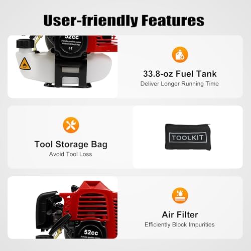 2-Stroke 2.3HP Gas Powered Leaf Blower & Lawn Sweeper, 52CC Handheld Backpack Sweeper with 20.47-Inch Brush, Shoulder Strap & Protective Cover, Snow Blower for Driveway Sidewalk Garden Debris Removal