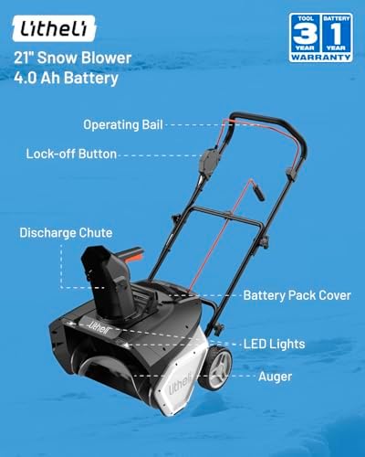 Litheli Cordless Brushless Snow Blower, 20'' 40V Electric Snow Thrower for Driveways, 4.0Ah Battery Included