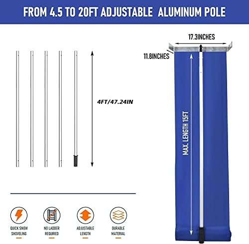 Premium 20 Feet Aluminum Snow Rake with Anti-Skid Handle & Snow Slide - Efficiently Remove Snow, Leaves, and Debris