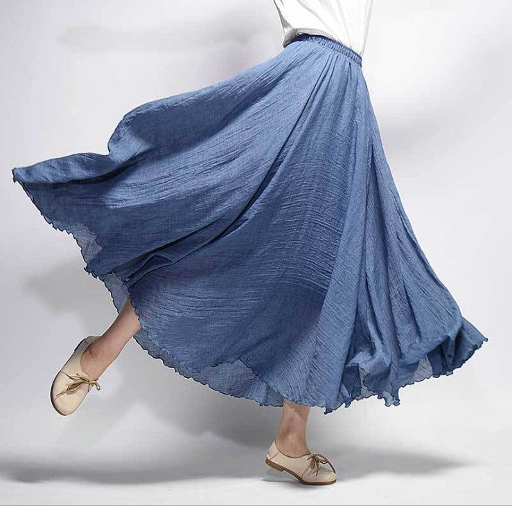 Mori Girl Art Plus Size Cotton And Linen Skirt Elastic Waist Linen A-line Skirt