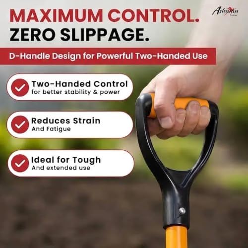 Ashman Heavy-Duty Digging Shovel (1 Pack) 41-Inch with Trenching Blade and Comfortable Handle - Ideal for Garden, Landscaping, Construction, and Masonry - Perfect for Digging Soil, Dirt, and Gravel.