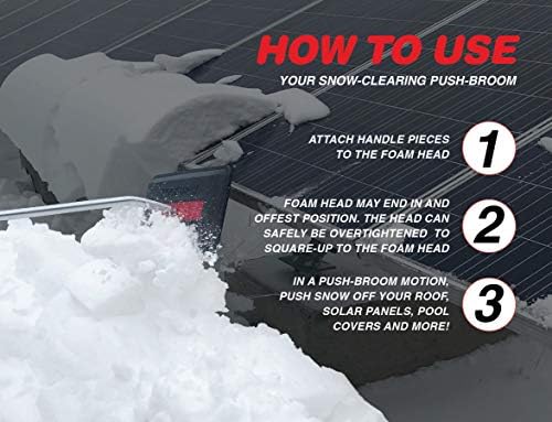 RoofBrum Snow Broom for Roof Snow Removal, 22 Foot - The Ultimate Snow Roof Rake for Your Home - Foam Head, 6 Piece Handle - Clear Wet, Heavy Snow from Your Roof, No Ladders Needed