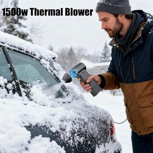 1500w Thermal Blower, Snow Blower for Car with 3 Adjustable, Portable Mini Turbo Snow Blower for Drying, Snow Removal, Cleaning (A)