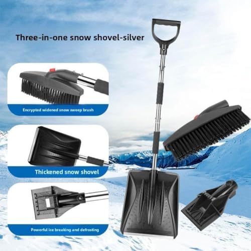 3 In1 Multi Functional and Extendable Snow Removal Shovel Three in One Snow Shovel Vehicle Mounted Snow Removal Shovel(Silver)