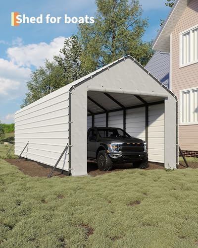 13ft Wide Heavy Duty PE Carport – Waterproof Outdoor Garage Shelter for Car, Truck, Boat with Removable Sidewalls, Grey