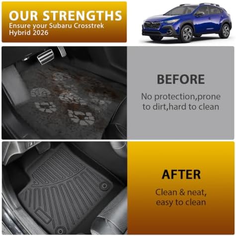 Powerty Floor Mats Fit for Crosstrek Hybrid 2026 2027, All Weather 3D TPE Anti-Slip Trunk Cargo Liner Seat Back Covers Protectors Full Set Car Accessories