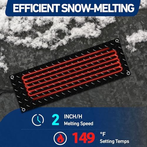 Riakrum 4 Pcs Heated Snow Melting Mats Outdoor, 10 x 48 in Winter Anti-Slip Heated Rubber Mat for Walkways Decks and Sidewalks, Electric Snow and Ice Melting Pads Connection with 9.84 ft Power Cord