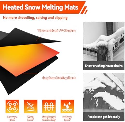 JOJOCY 10FT*14IN Snow Melting Mats, Outdoor Heated Mats Anti-Slip Winter Rubber Ice Melting Mat Electric Snow Removal for Stairs, Walkways, Backyards, Roof, Drainpipe
