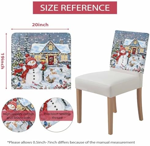 Christmas Snowman Chair Back Covers Set of 6 Xmas Tree Farmhouse Snowflake Washable Removable Chair Cover Slipcover Protector for Dining Room Hotel Party Holiday Decor