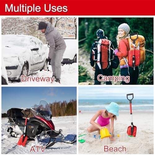 SnowPro Snow Shovel for Car, Fast Folding and Telescoping Design for Emergency Snow Removal - Compact Snow Shovel Kit - Collapsible and Portable Utility Shovel for Camping Hiking