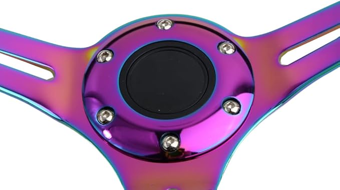 6 bolt Car Racing Steering Wheel Rainbow Neo Chrome frame Spokes Universal Aftermarket Steering Wheel Fit Car and Simulation Pc Game