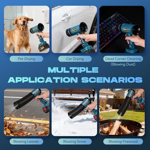 CGOLDENWALL Pro Leaf Blower, Handheld Turbo Jet Blower Cordless, 4-Speed Adjustable, 4Lb Max.Thrust, Ultra-Powerful, Super Electric Dryer for Car/Lawn/Garage/Patio/Yard, Snow Removal (2 Battery Set)