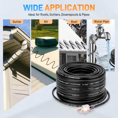 120FT Roof & Gutter Heat Cable, 8W/FT Self Regulating Heat Tape, 120V