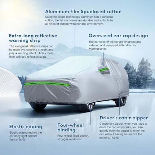 6-Layer Full Car Cover is All-Weather Waterproof, Universal in All Seasons, Snow Prevention, Rainproof, Acid Rainproof, Sunscreen, Ultraviolet-Proof, Applicable to SUV and MPV (201"-211")