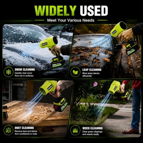 SEEVOLX Cordless Leaf Blower with 21V 3.0Ah Battery & Charger, 700 CFM Lightweight Handheld Blower, 800,000 RPM, 50+ m/s for Lawn, Patio, Leaves, Dust & Car Drying, Emerald Green