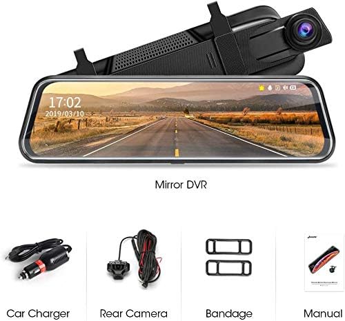 10'' Mirror Dash Cam Night Vision 1080P FHD Full Touch Screen Front and Rear View Backup Camera for Cars Loop Recording Streaming Media 170°Wide Angle Parking Assistance 6M Cable