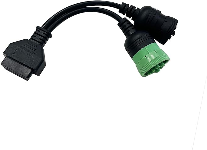OBD to Type 2 Green 9pin J1939 and 6pin J1708 Split Y Cable for Diesel Truck Diagnostics Adapter, 2-in-1 J1708 6Pin&j1939 9Pin OBD2 Cable Connector Fit for Heavy Duty Truck,Work with Truck scanner