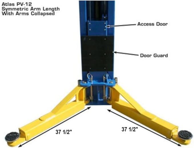 Atlas Automotive Equipment PV12PX 2-Post Commercial Grade Vehicle Lift, 14’ Minimum Ceiling Height, 12,000lb, 13'9"-14'9" Adjustable Height, Clear Floor, Extra Wide/Tall, Dual Direct Drive Cylinders