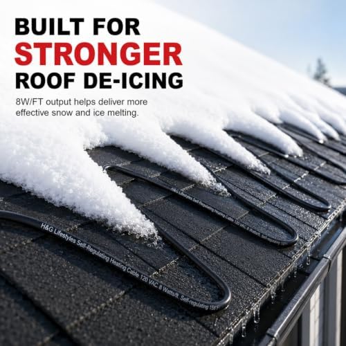 H&G lifestyles 8W/FT Roof Heat Cable for Roof and Gutters 60FT